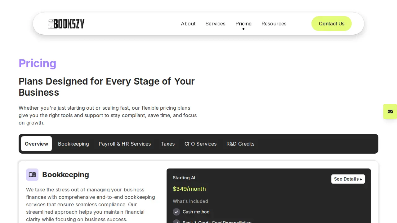 Bookszy | Bookkeeping for Startups and Small Business page