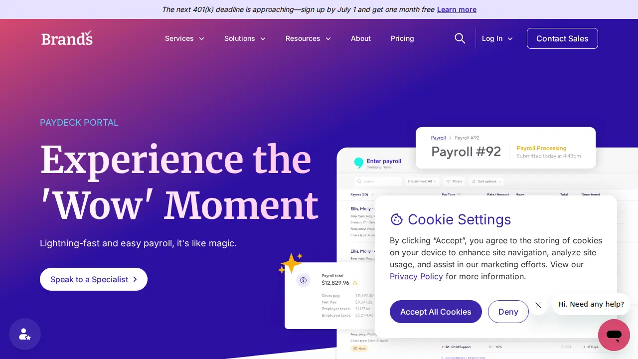 Brand's Payroll page