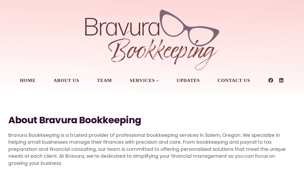 Bravura Bookkeeping page