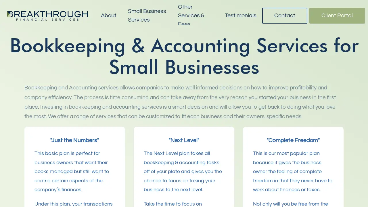 Breakthrough Financial Services page