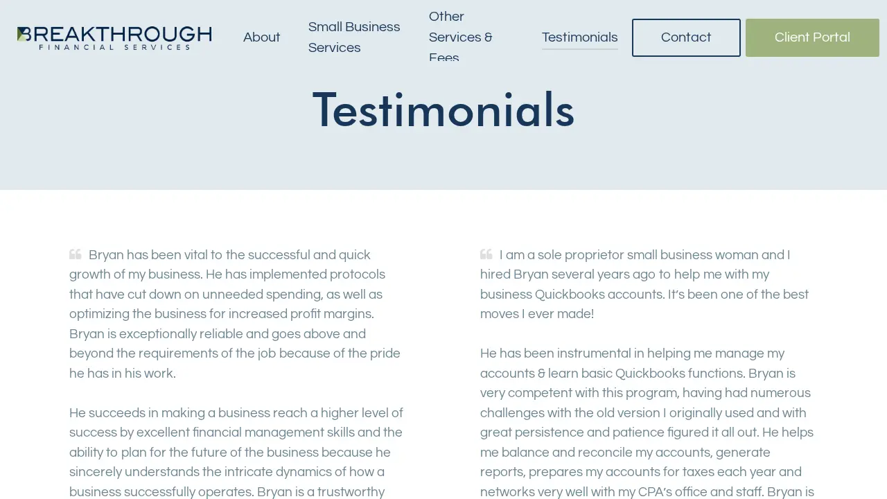 Breakthrough Financial Services page