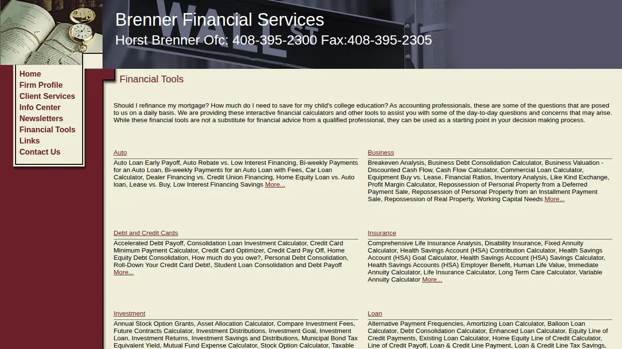 Brenner Financial Services page