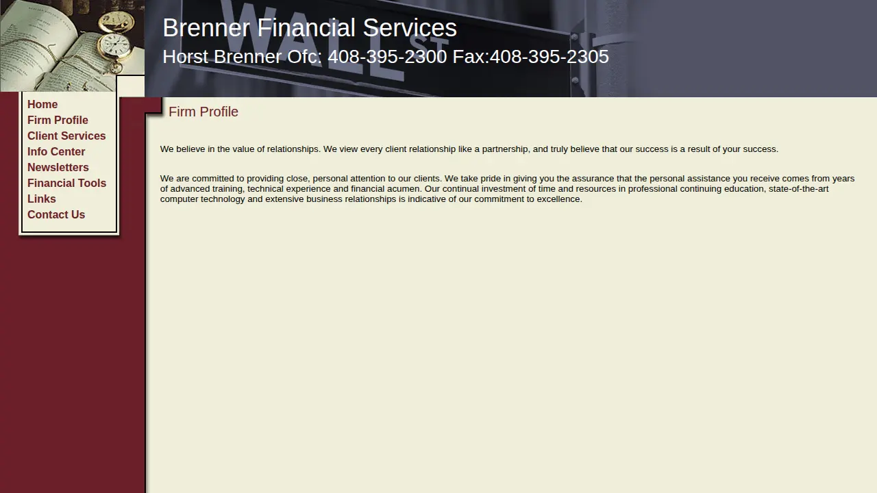 Brenner Financial Services page