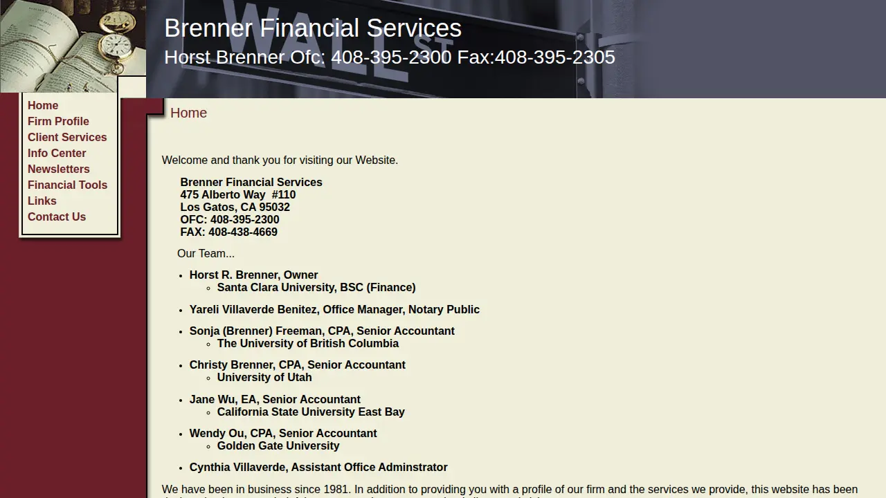 Brenner Financial Services page