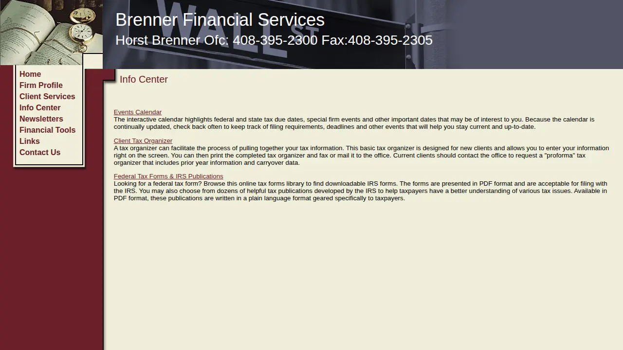Brenner Financial Services page