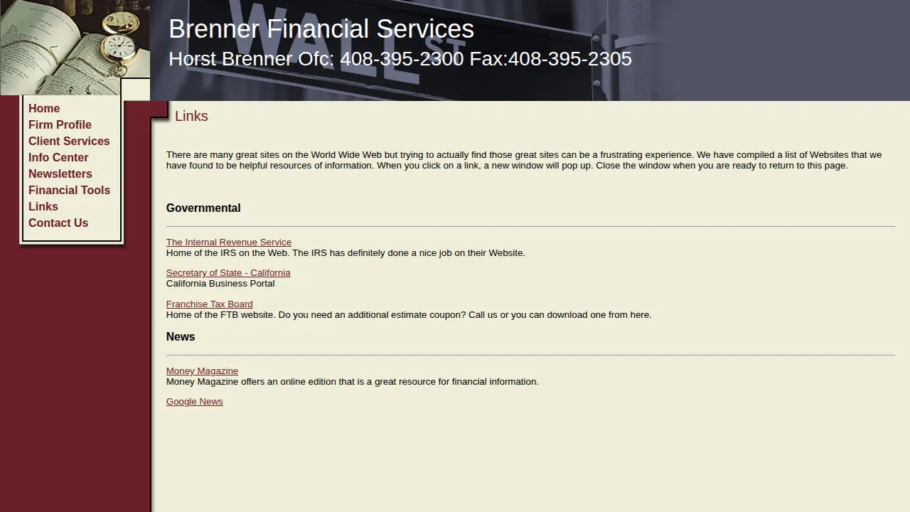Brenner Financial Services page
