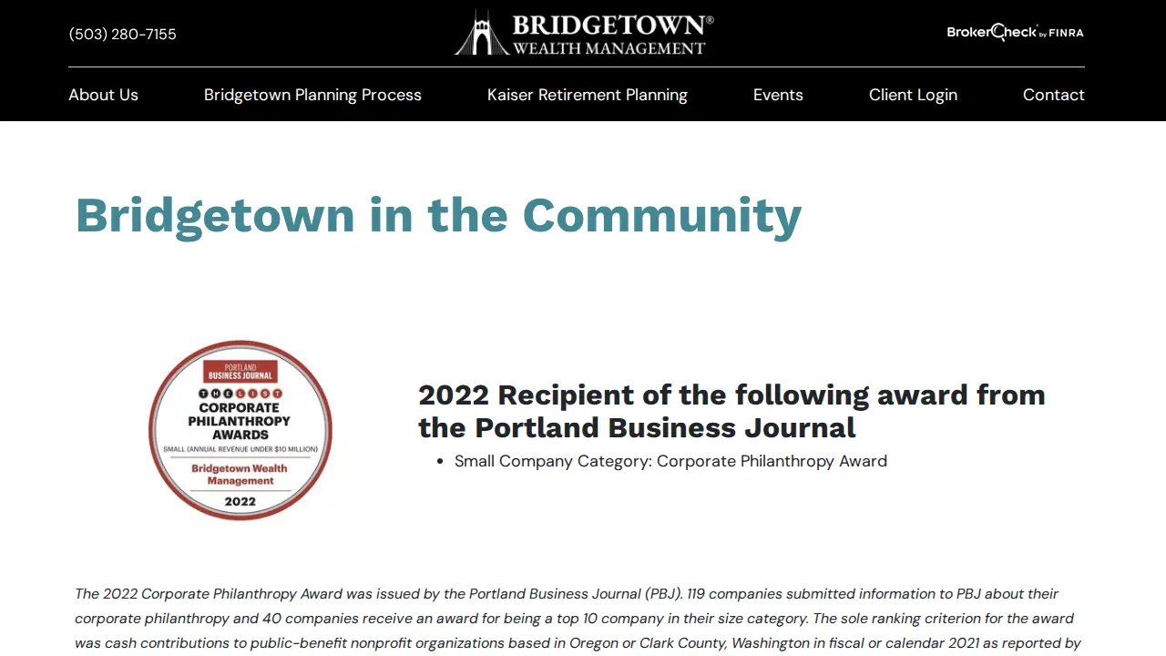 Bridgetown Wealth Management page