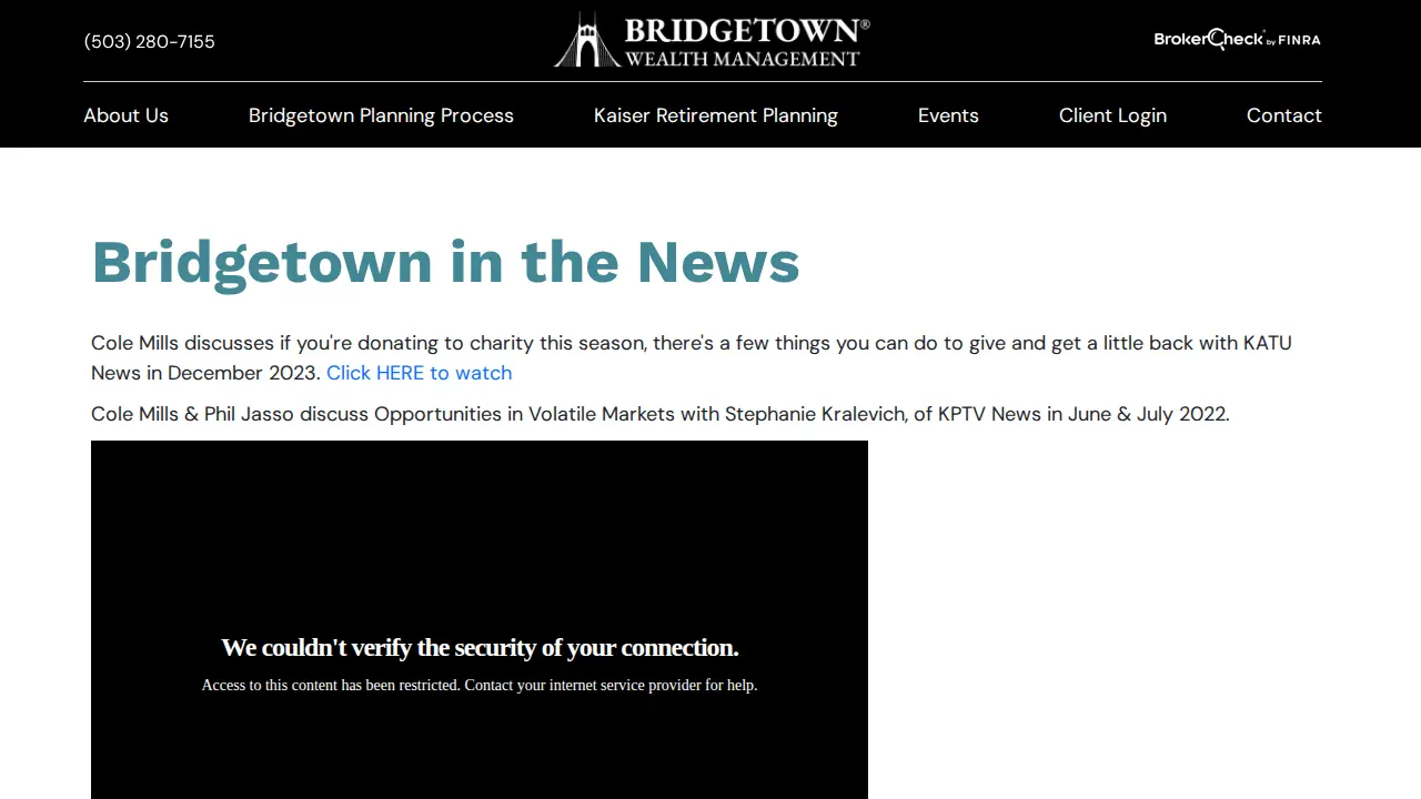 Bridgetown Wealth Management page