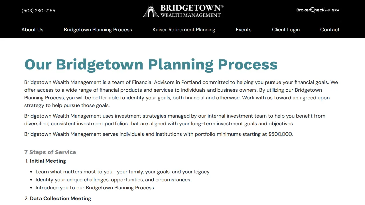Bridgetown Wealth Management page