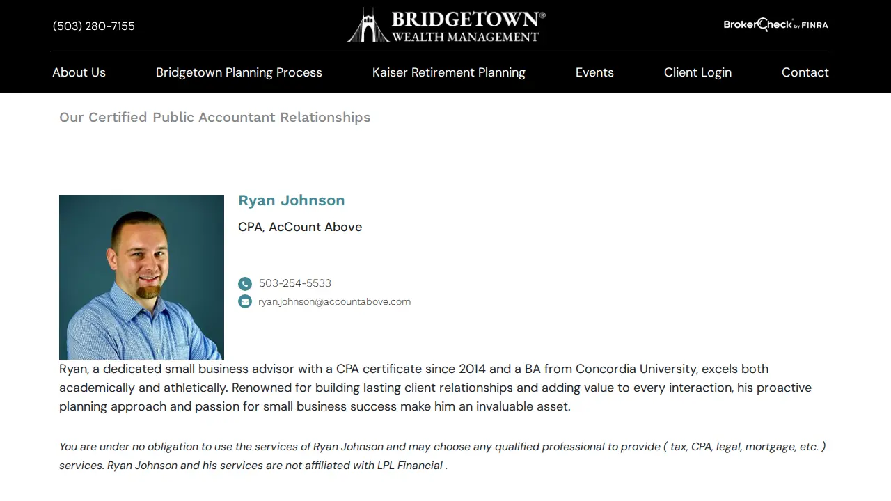 Bridgetown Wealth Management page