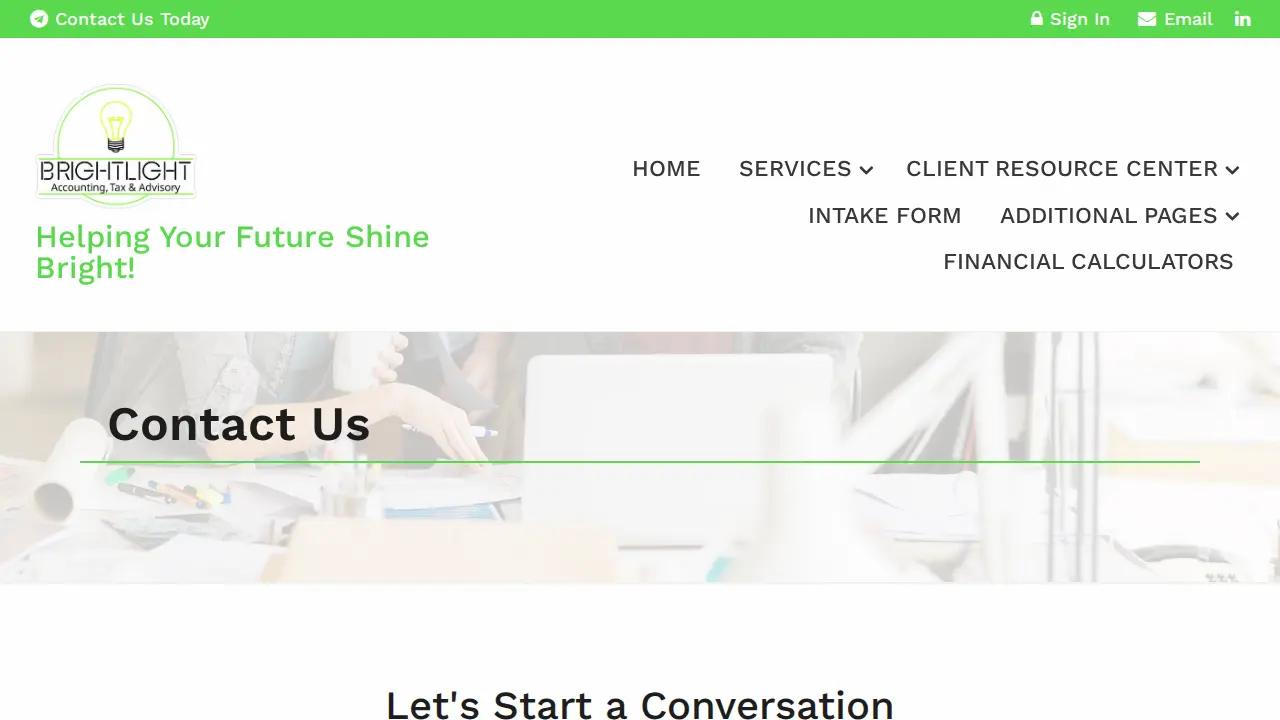 Brightlight Bookkeeping page