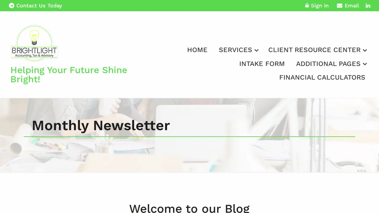 Brightlight Bookkeeping page