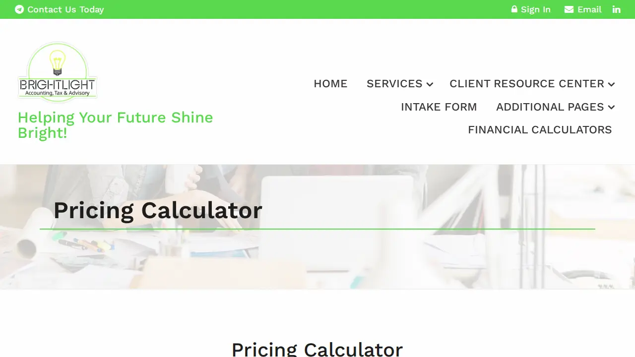 Brightlight Bookkeeping page