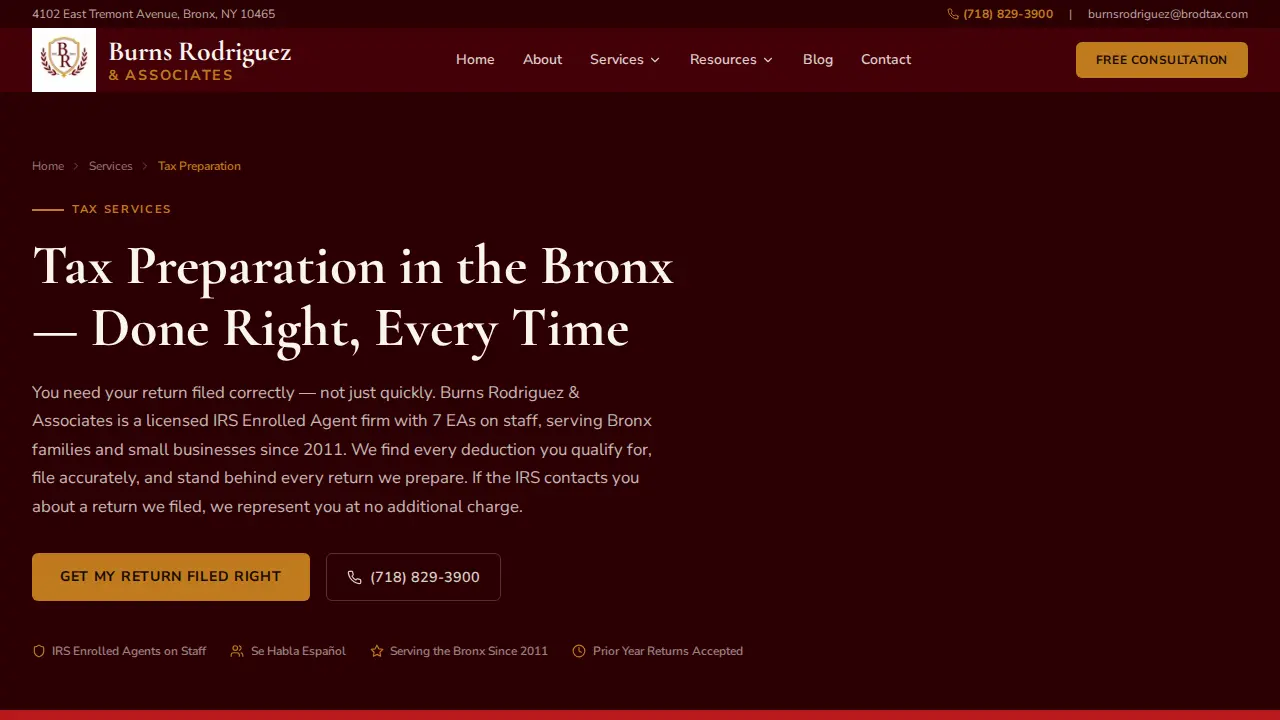 Burns Rodriguez & Associates Tax Services page