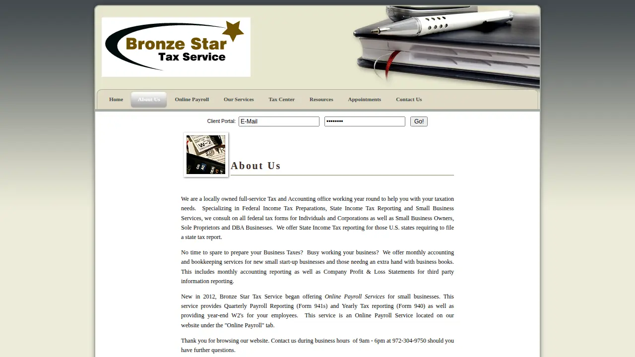 Bronze Star Tax Service page