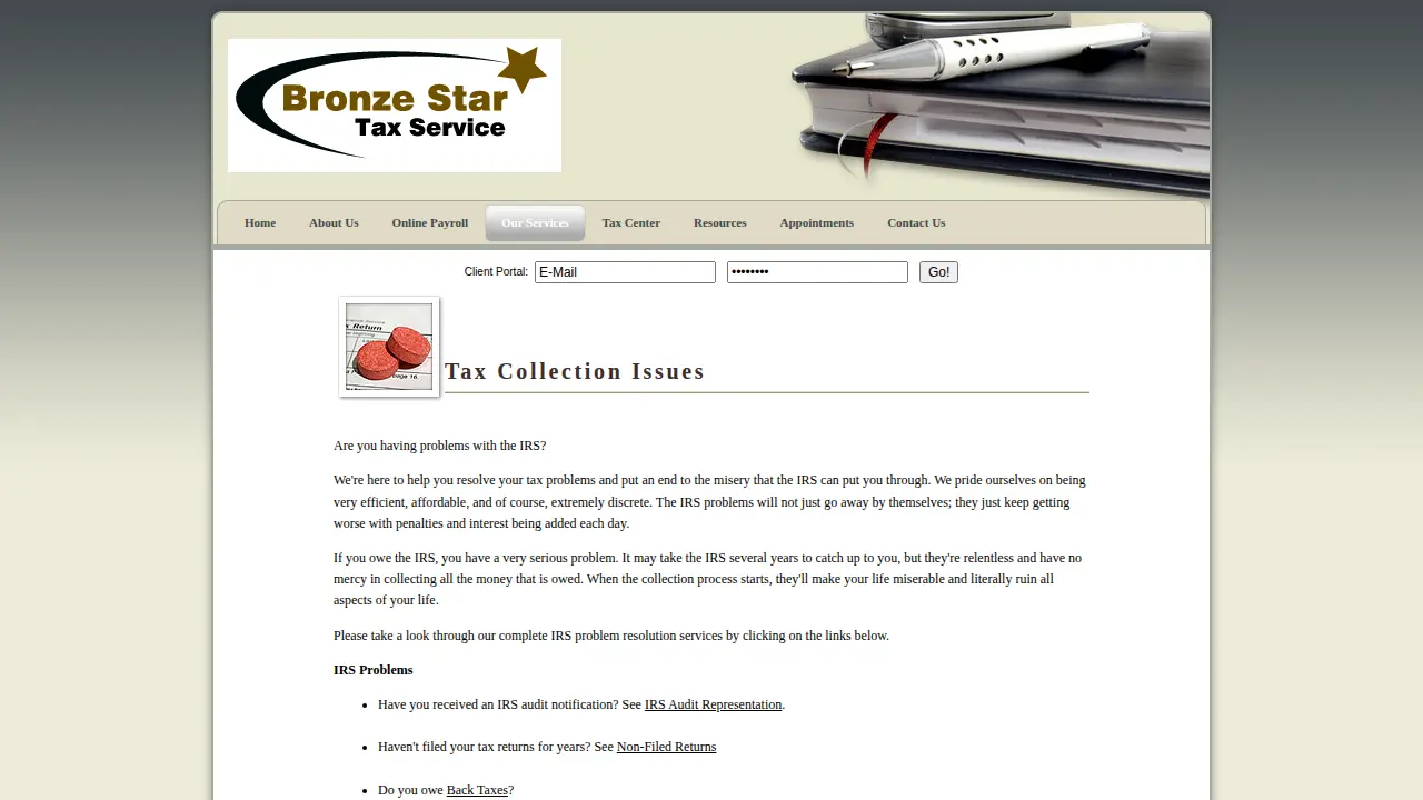 Bronze Star Tax Service page