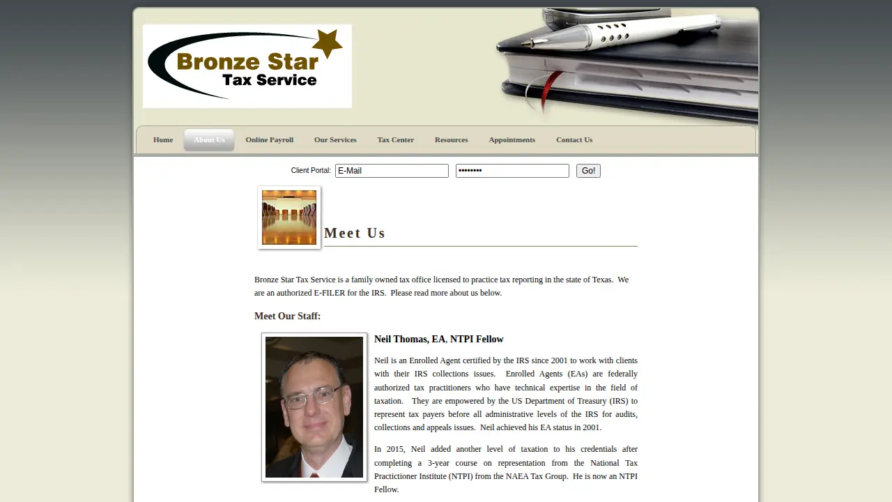 Bronze Star Tax Service page