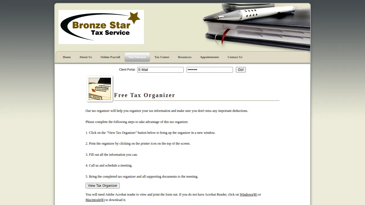Bronze Star Tax Service page