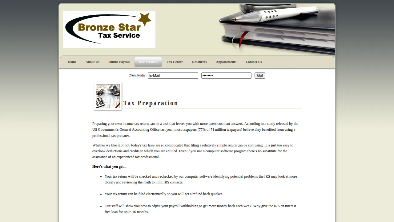Bronze Star Tax Service page