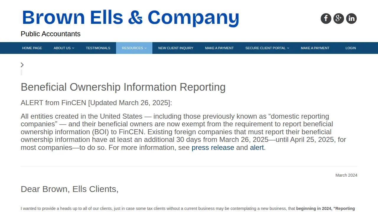 Brown, Ells & Company page