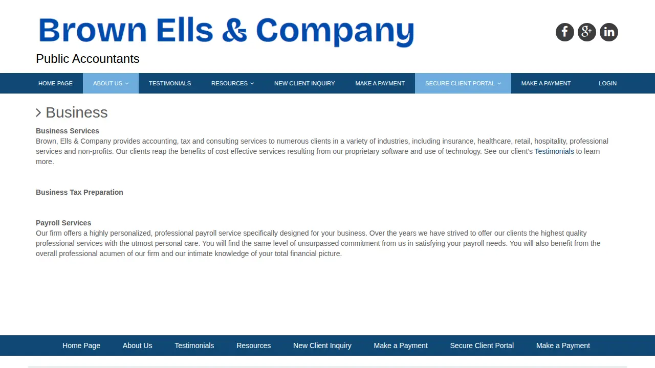 Brown, Ells & Company page