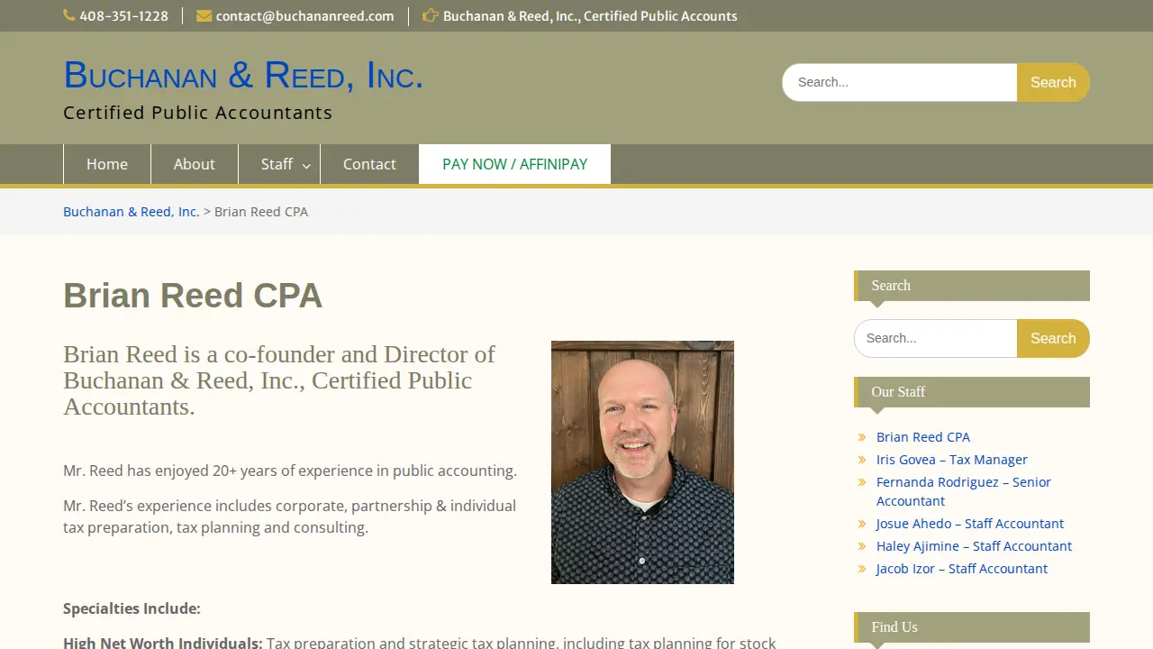 Buchanan & Reed, Inc., San Jose CPA page