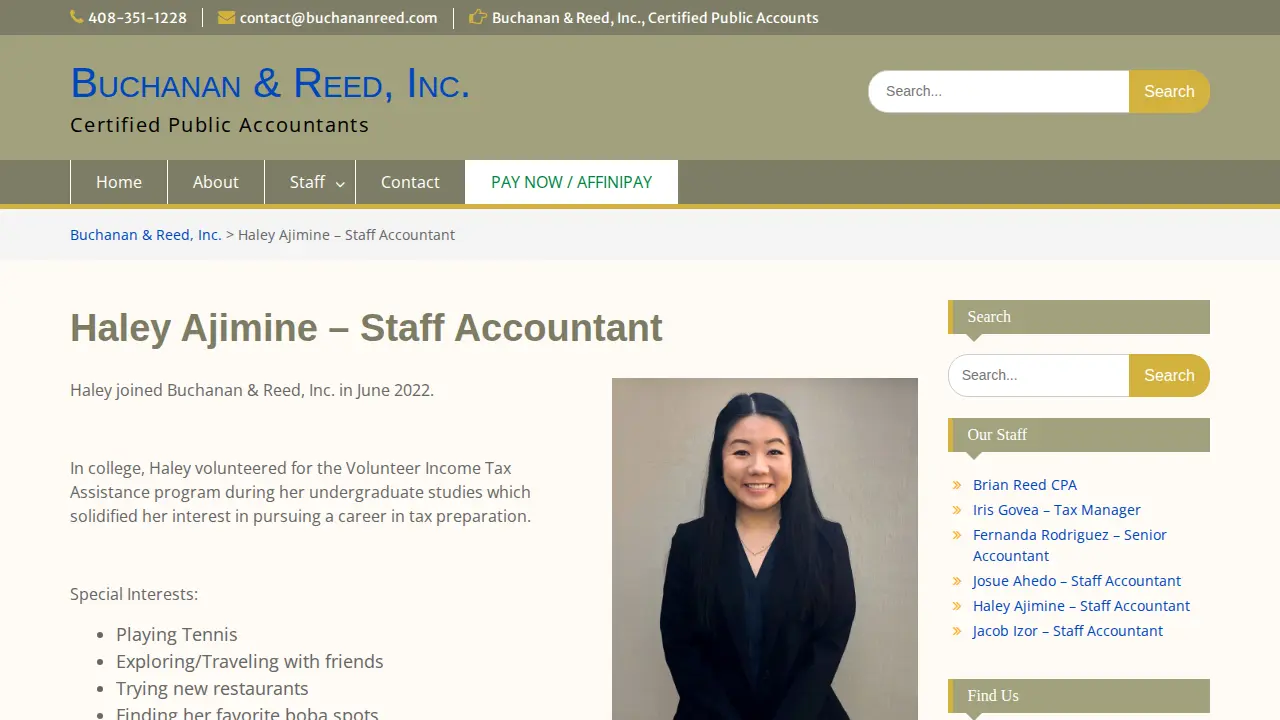 Buchanan & Reed, Inc., San Jose CPA page