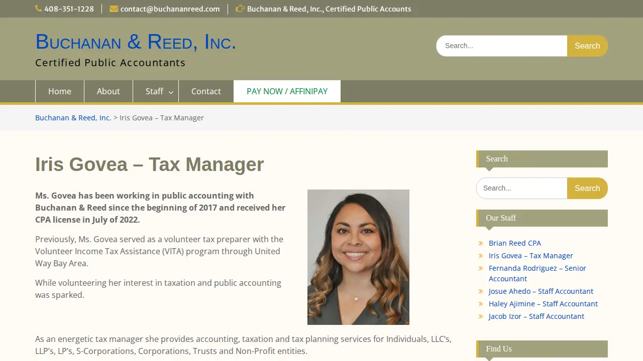 Buchanan & Reed, Inc., San Jose CPA page