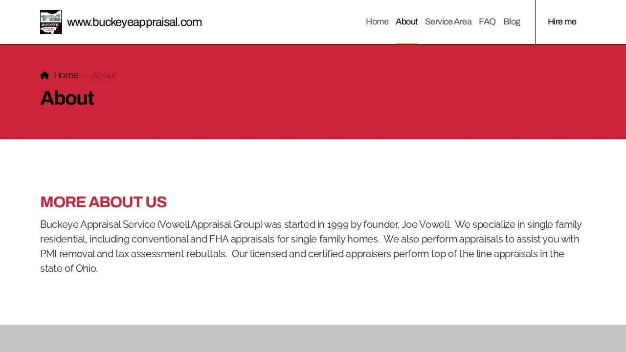 Buckeye Appraisal Services page