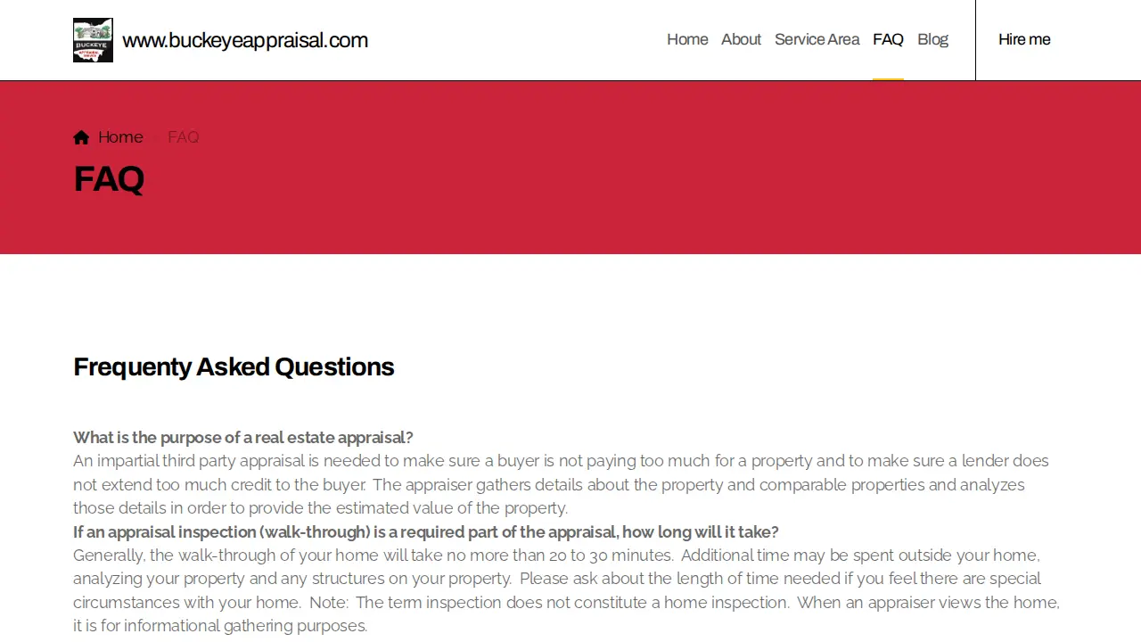 Buckeye Appraisal Services page