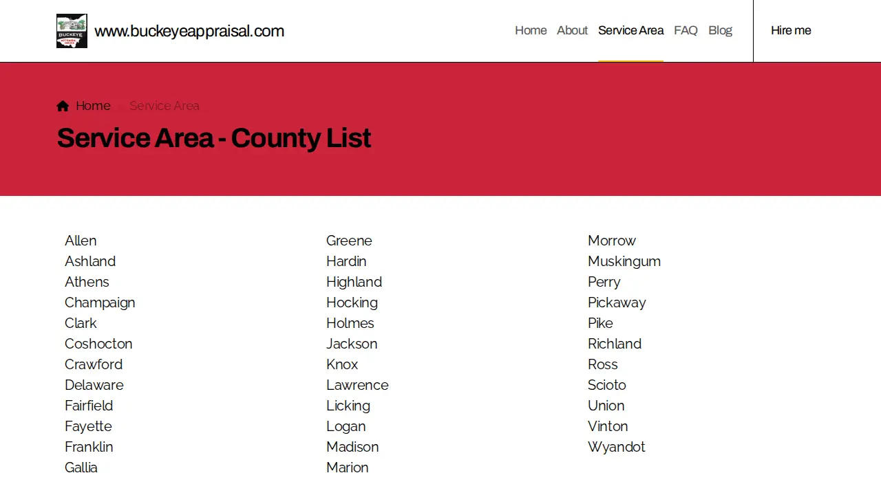 Buckeye Appraisal Services page