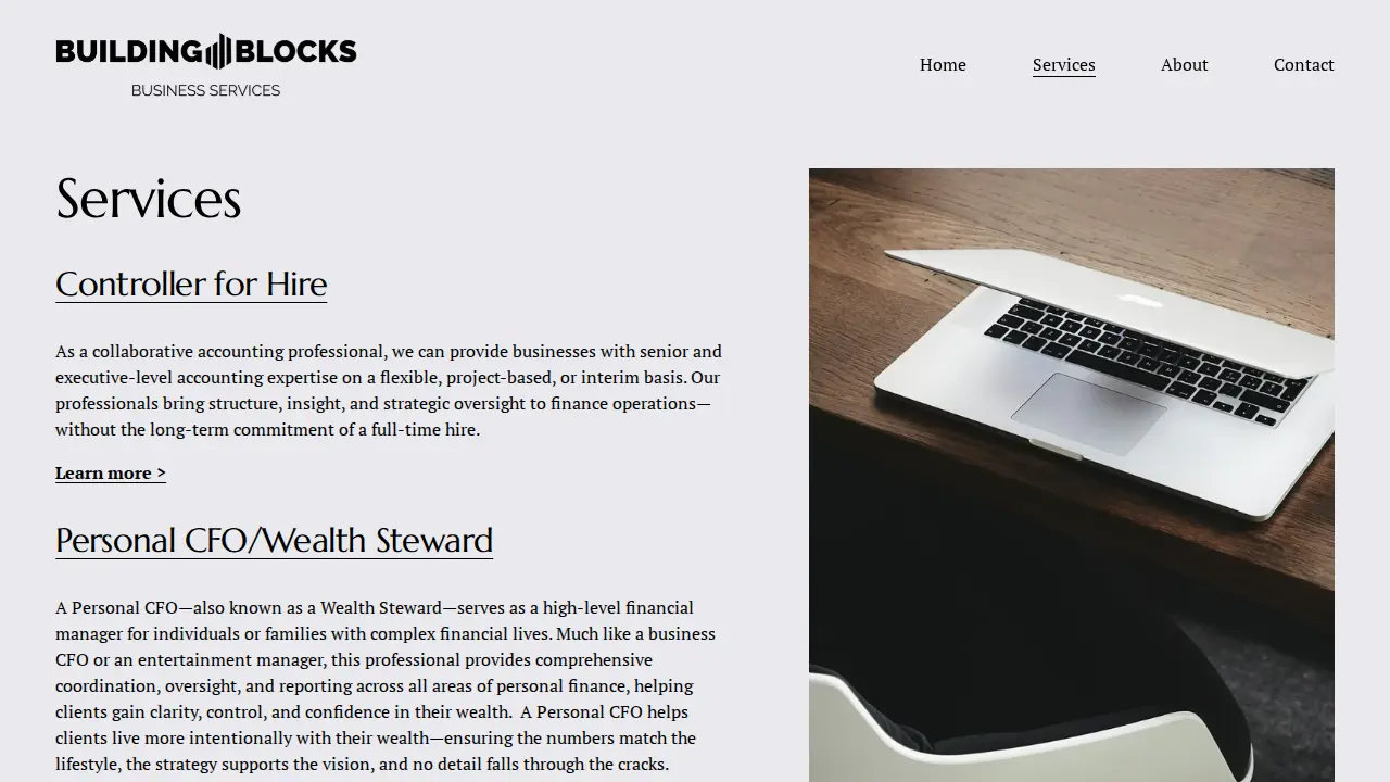 Building Blocks Business Services page