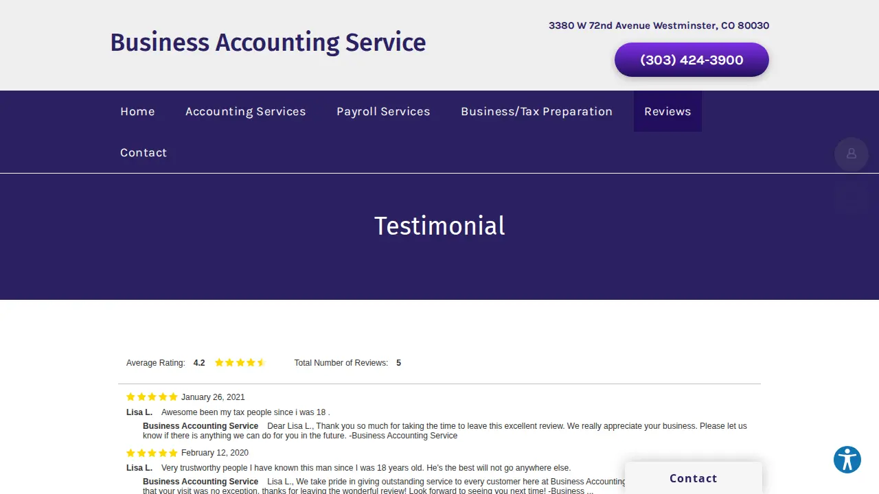 Business Accounting & Tax Preparation Service page