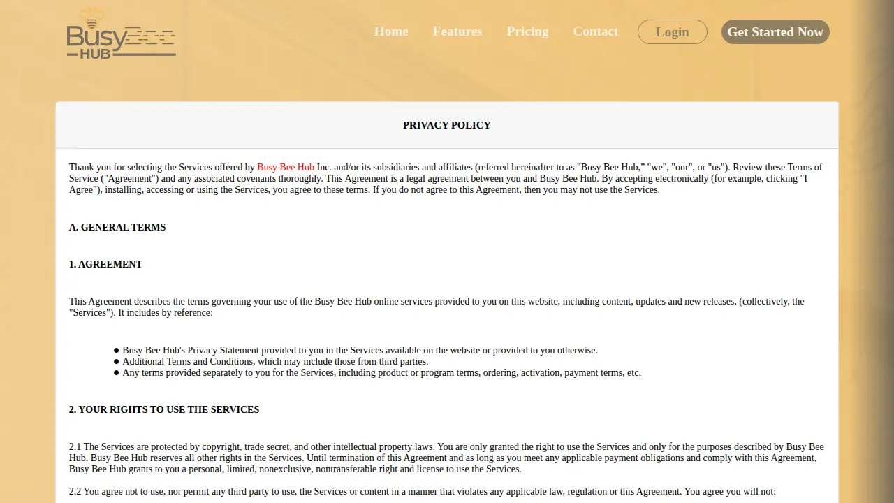 Busy Bee Hub page