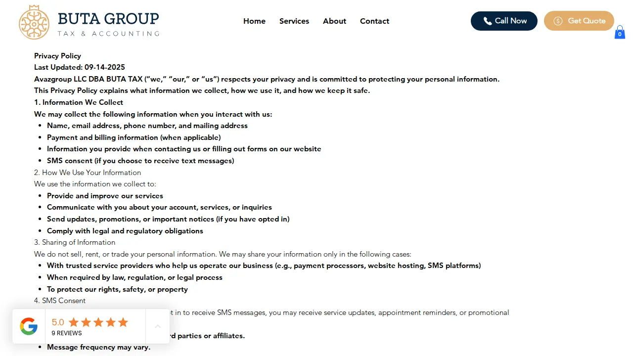 BUTA Tax & Accounting page