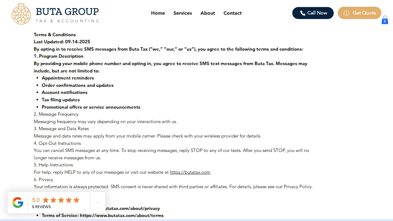 BUTA Tax & Accounting page
