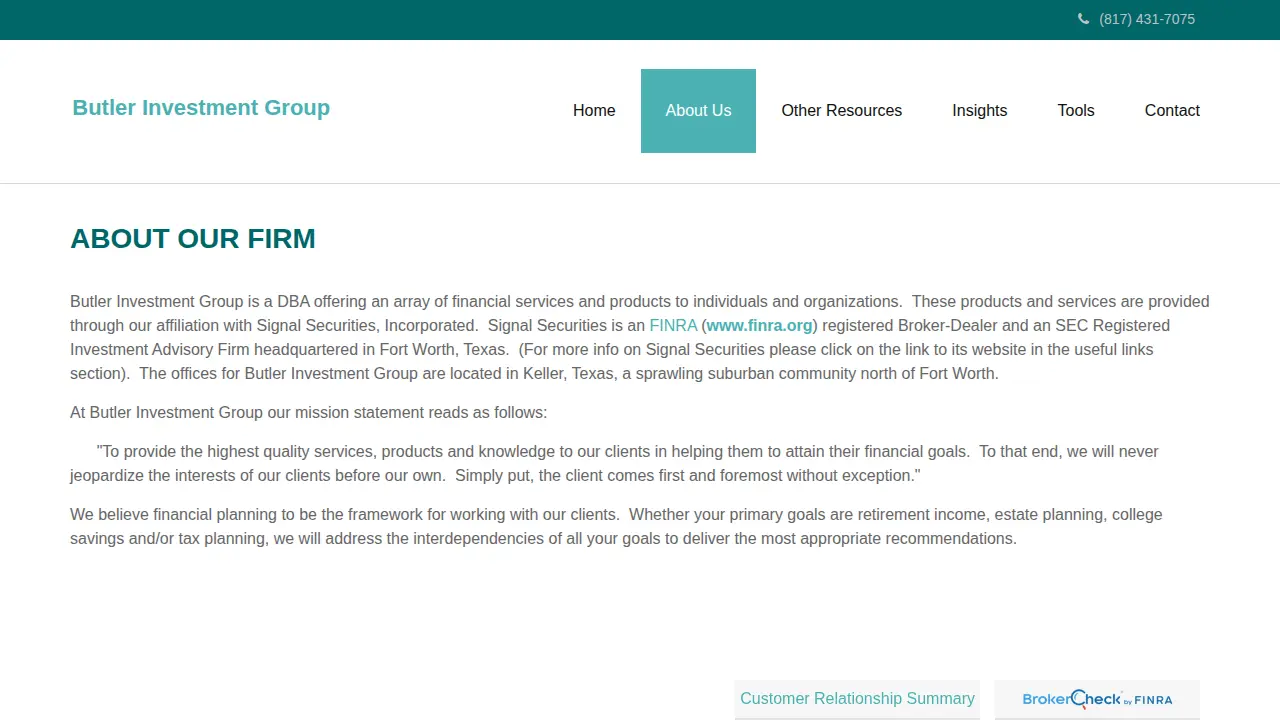 Butler Investment Group page