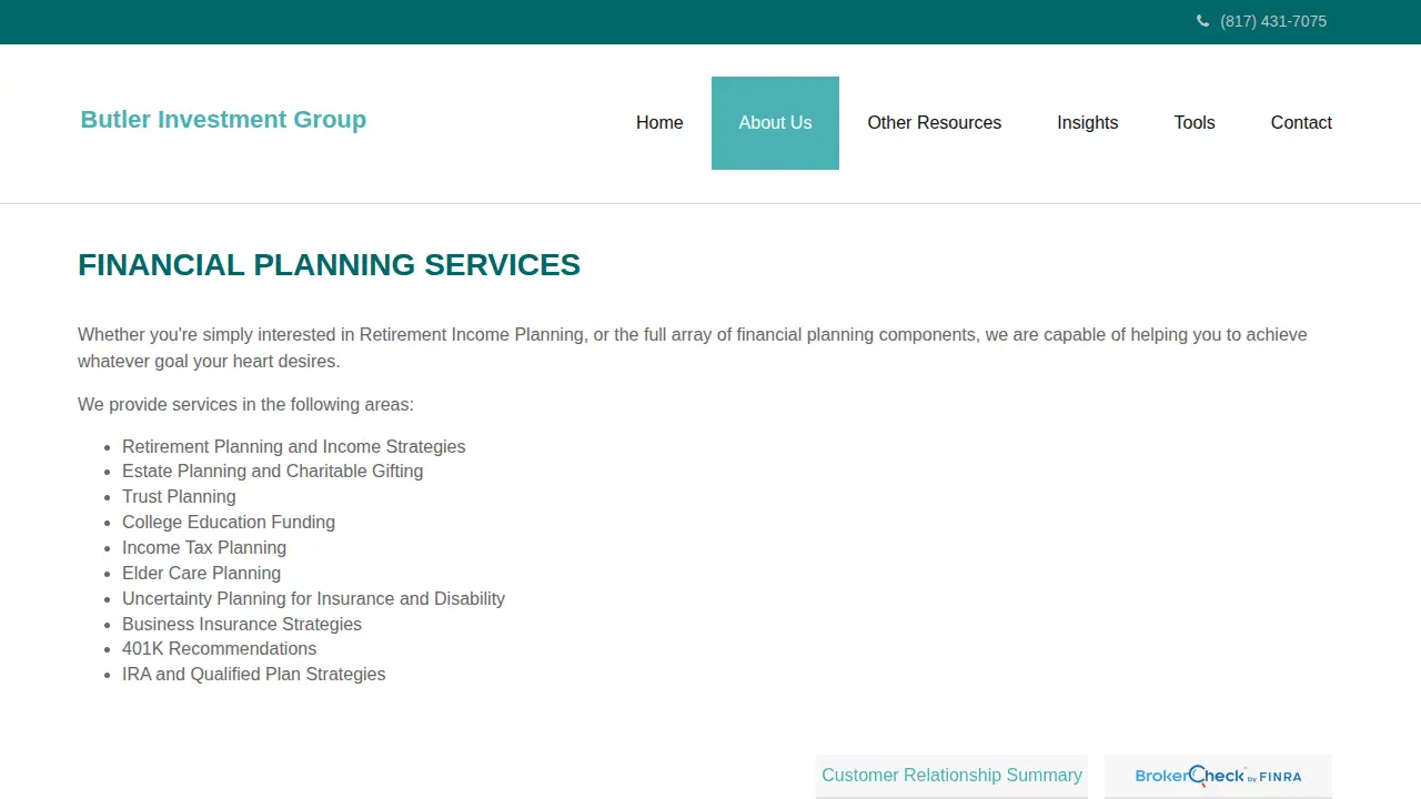 Butler Investment Group page