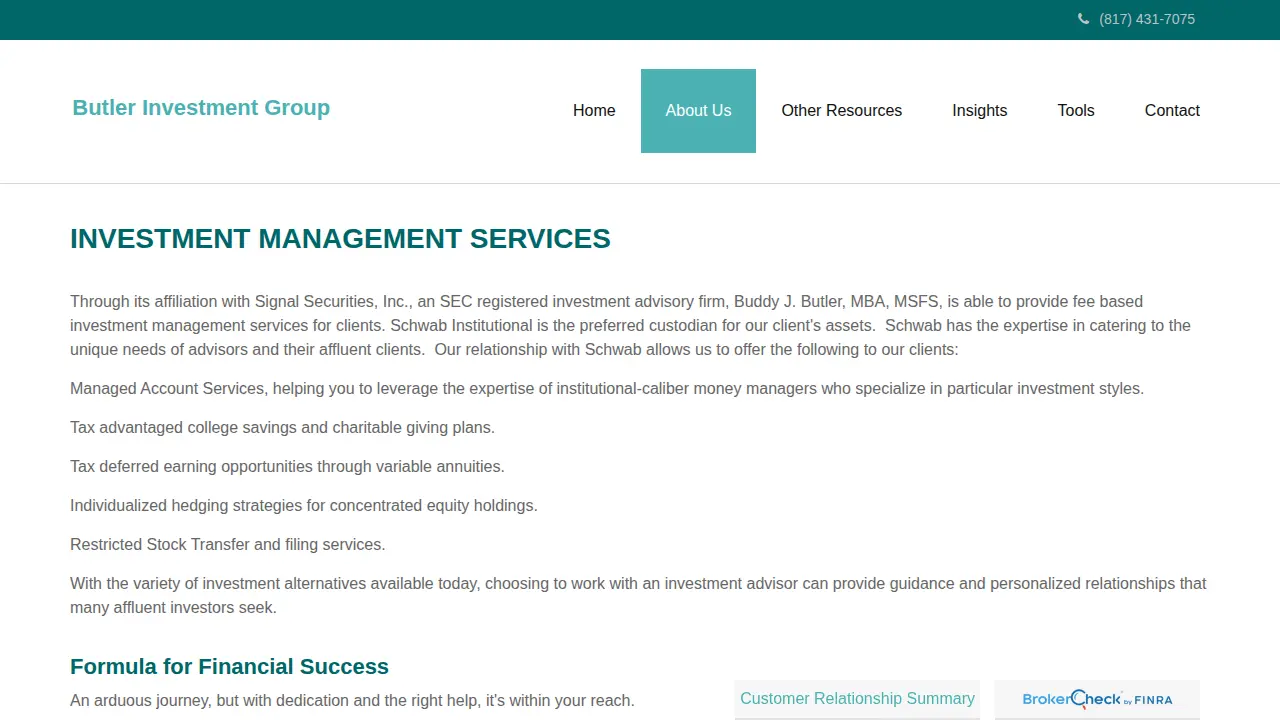 Butler Investment Group page