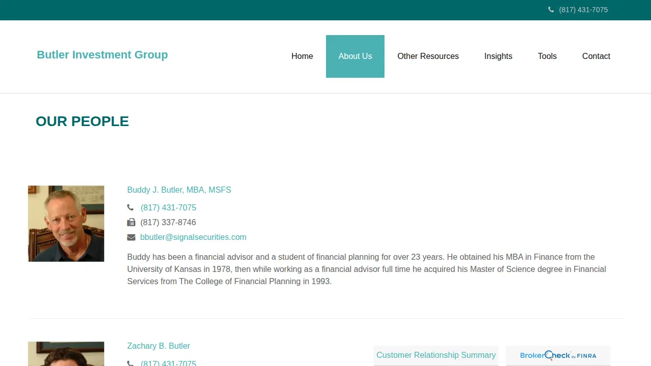 Butler Investment Group page