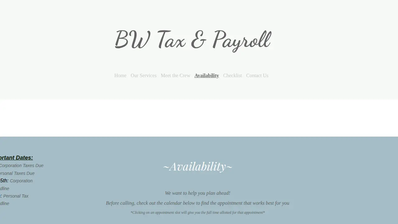 B W Tax & Payroll page