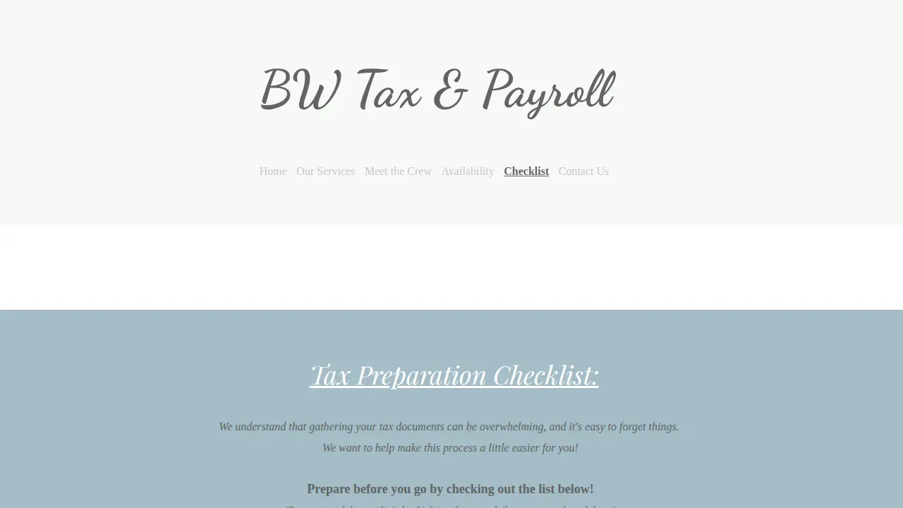 B W Tax & Payroll page