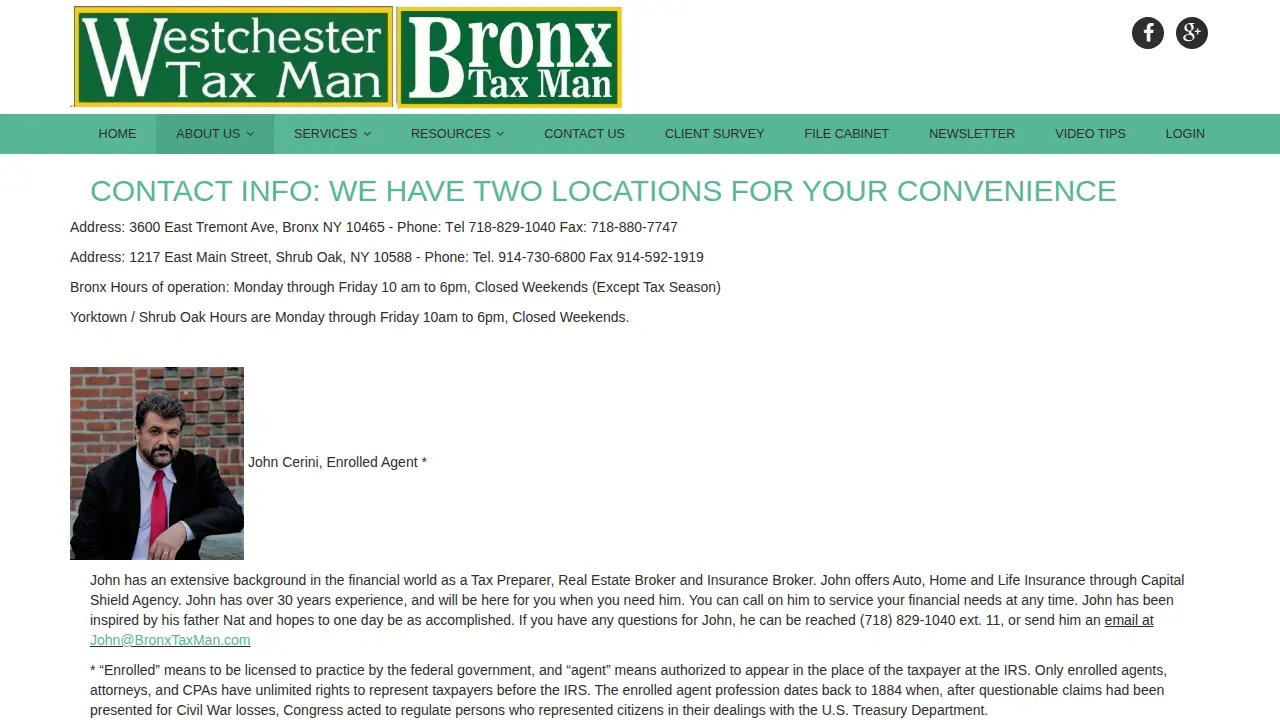 Bronx Tax Man Corp page