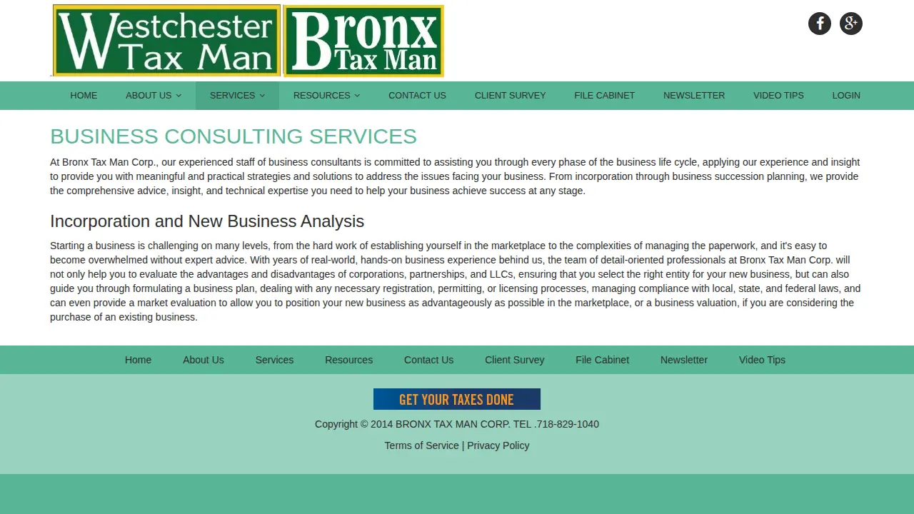 Bronx Tax Man Corp page