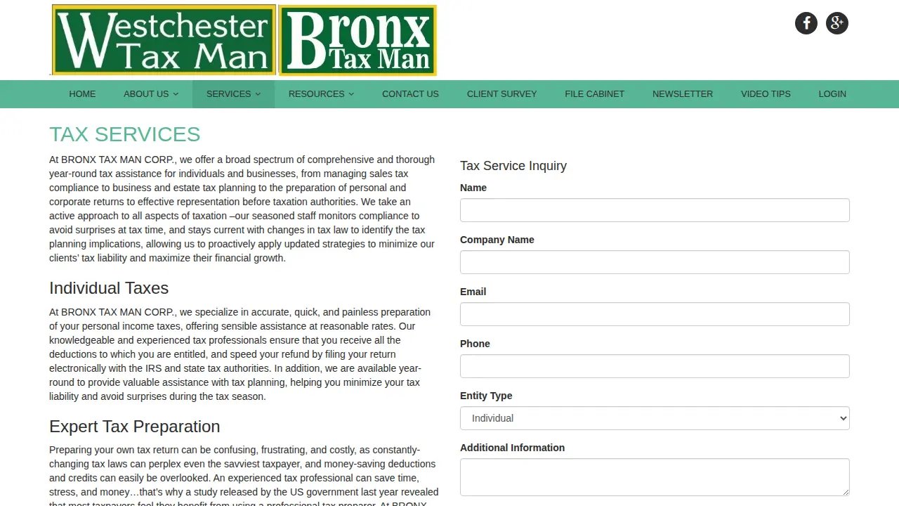 Bronx Tax Man Corp page