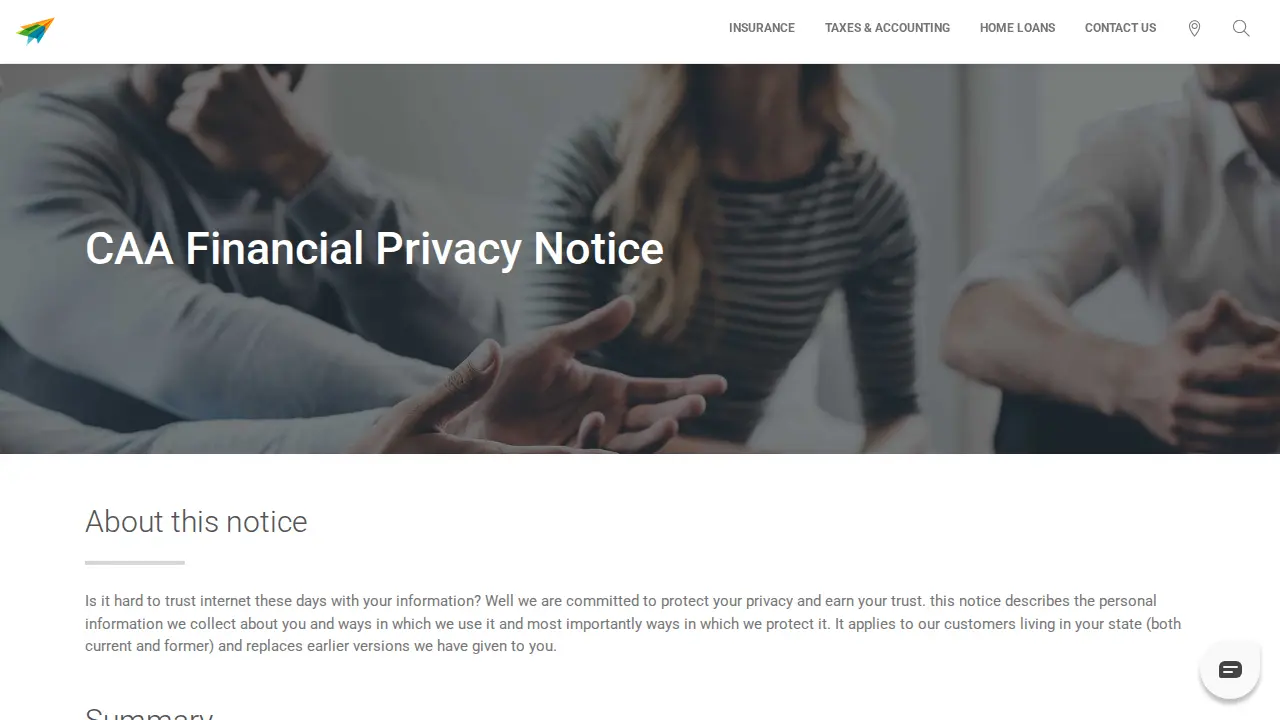 CAA Financial page