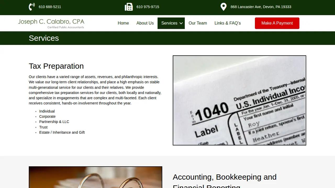 Joseph C. Calabro CPA page