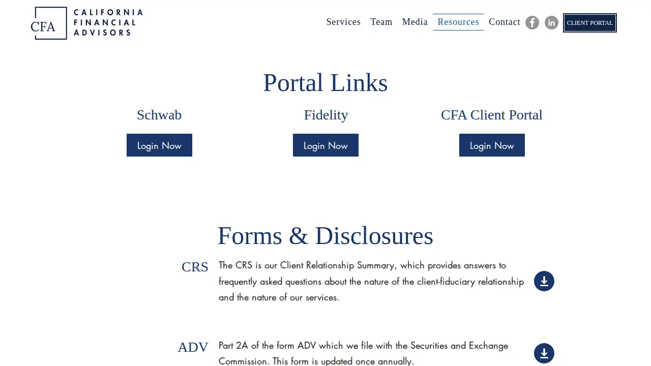 California Financial Advisors page
