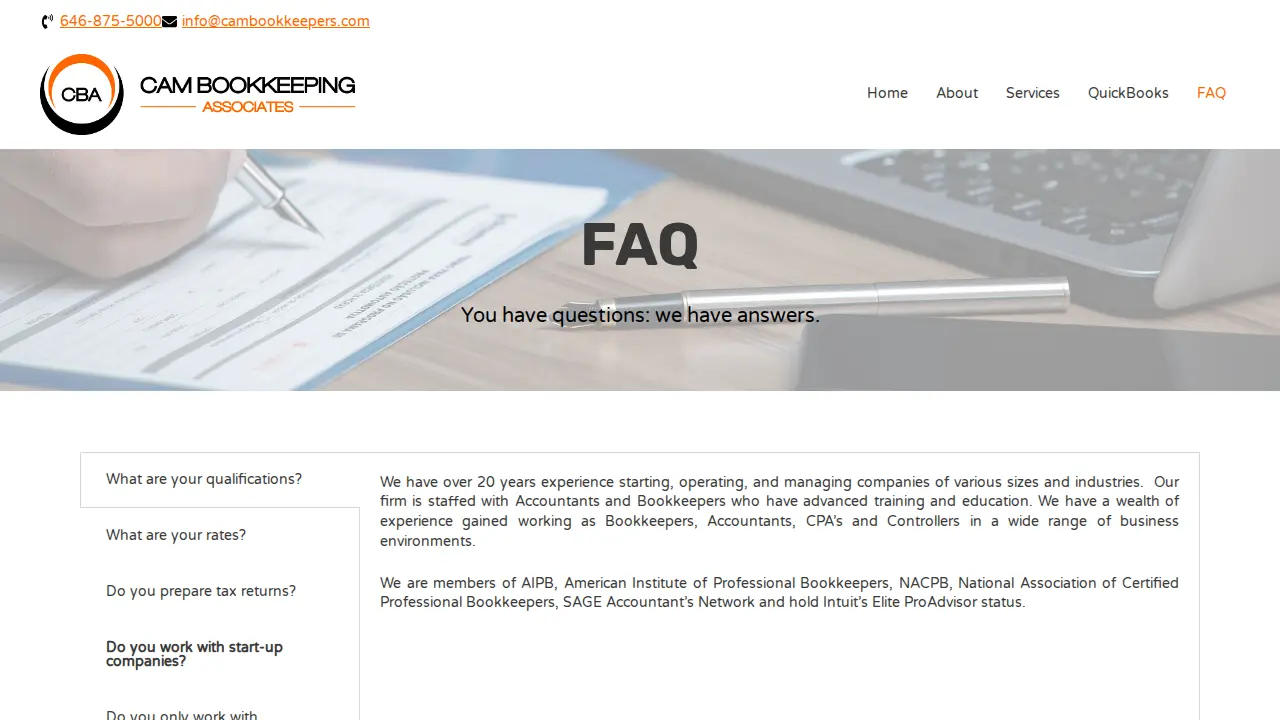 CAM Bookkeeping Associates page
