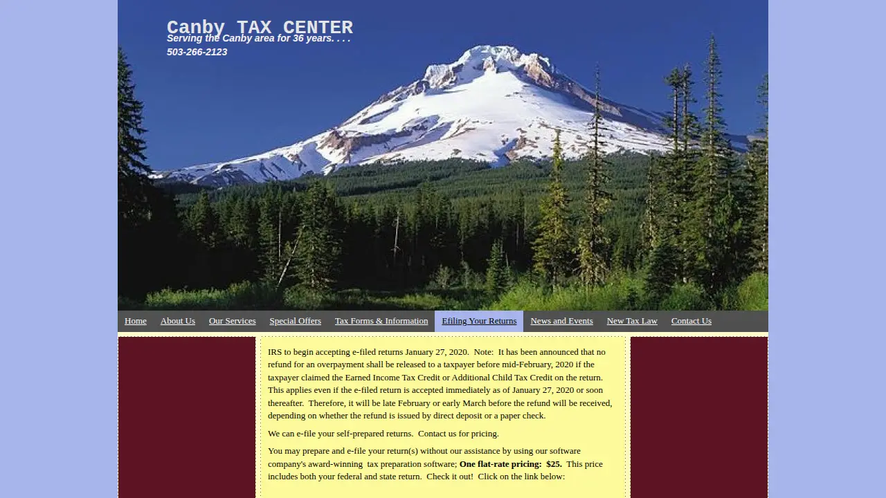 Canby Tax Center page